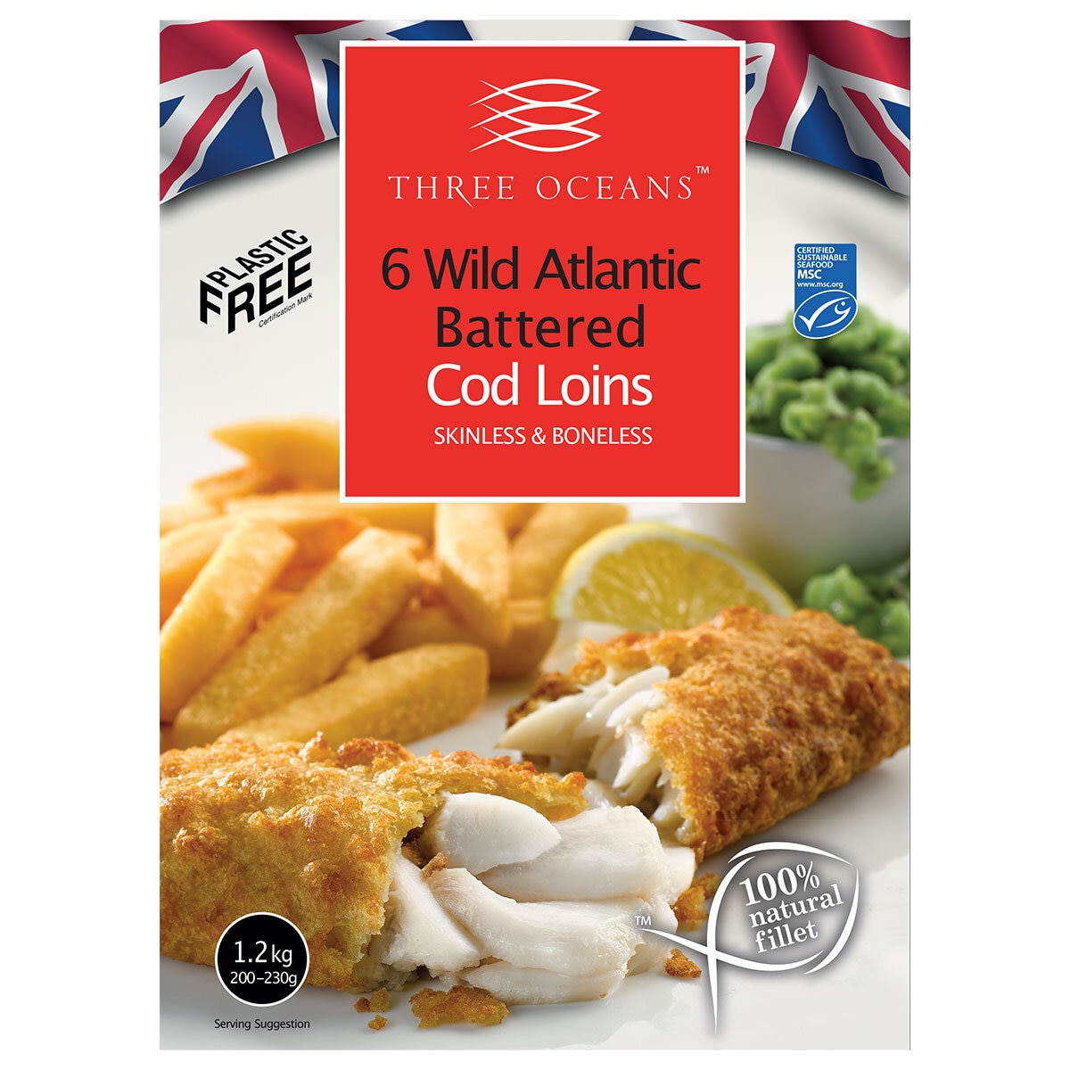 6 Pack of Three Oceans Wild Atlantic Battered Cod Loins