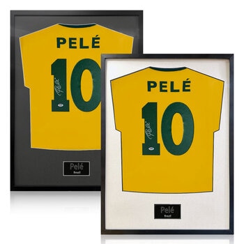 Pele Signed Framed Brazil Football Shirt in 2 Options: White or Black Mount