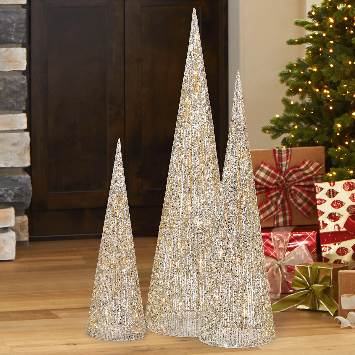 Buy Glitter String Cones Set of 3 LED Indoor Lifestyle2 Image at Costco.co.uk