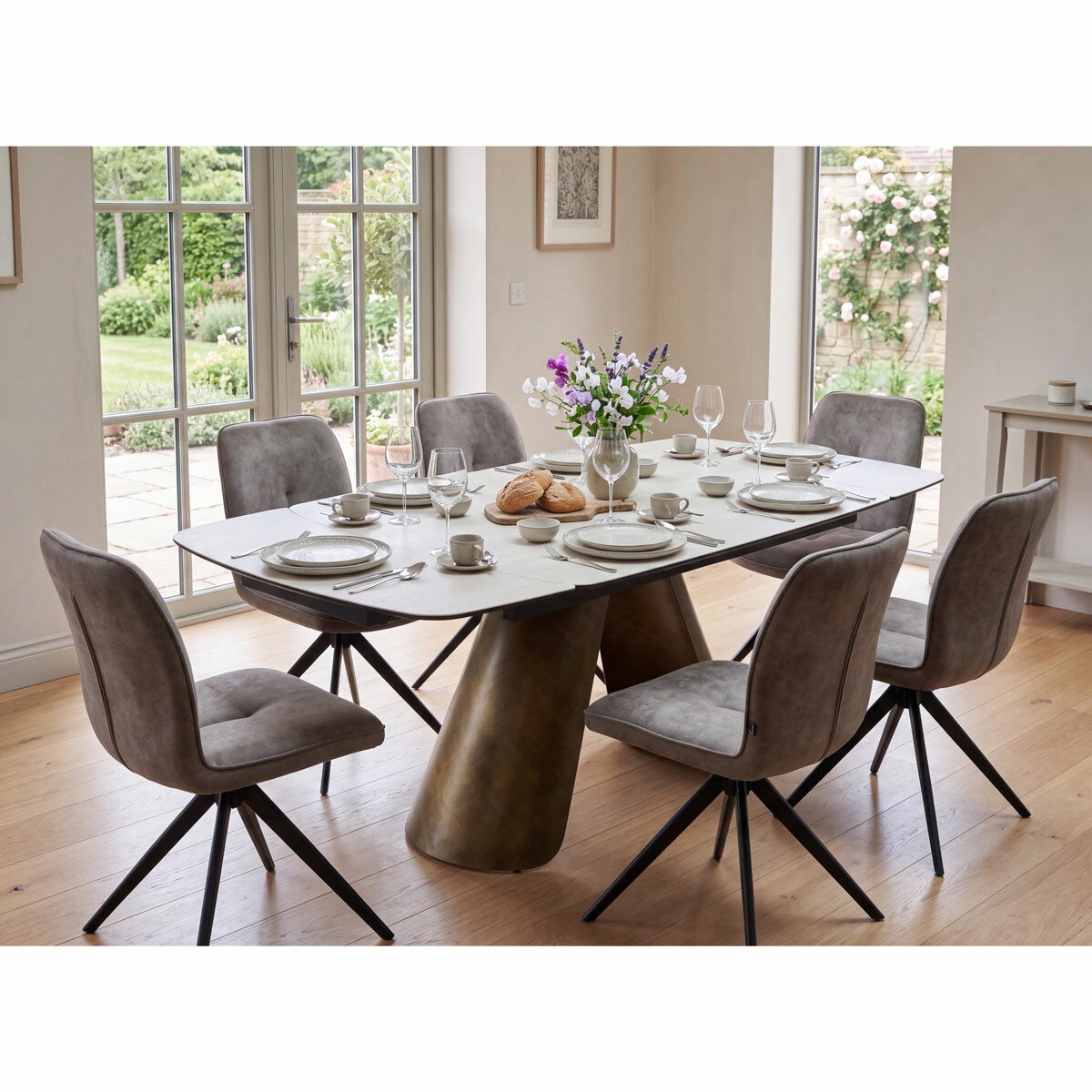 Albania Ceramic Extending Dining Table + 6 Grey Chairs, Seats 6-8 Albania Ceramic Extending Dining Table + 6 Grey Chairs, Seats 6-8