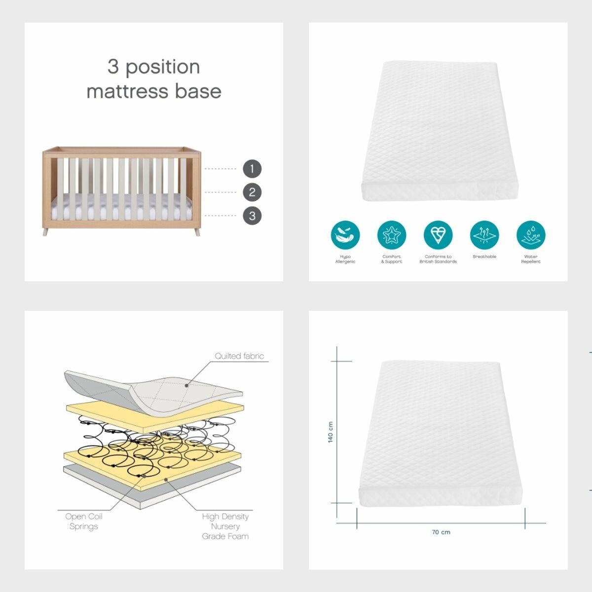 Tutti Bambini Fika 4 Piece Nursery Set with Sprung Mattress, Sand