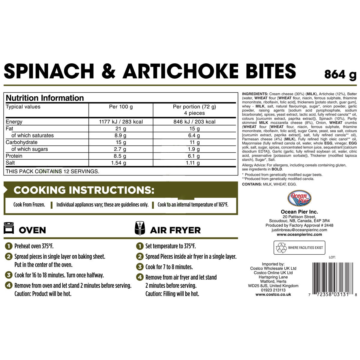 Ocean Pier Spinach & Artichoke Bites, 864g