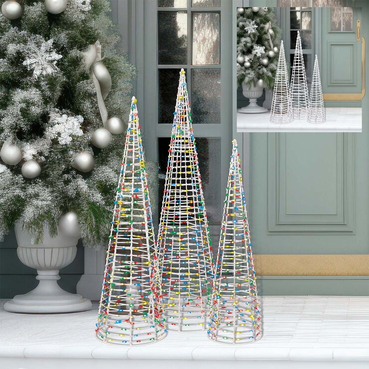 Colour Changing Cone Tree with 900 LED lights- Set of 3
