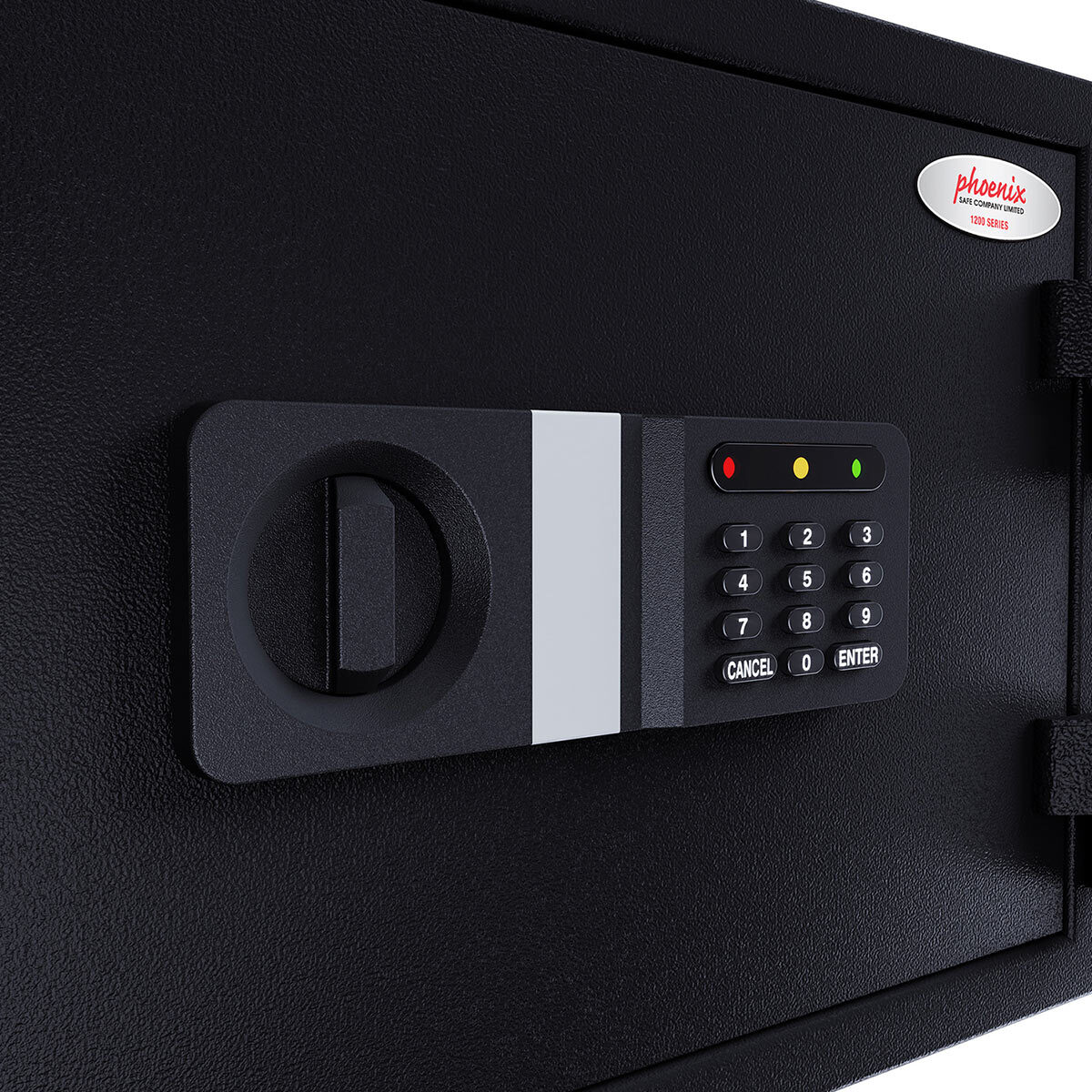 Close up image of keybad and front of safe