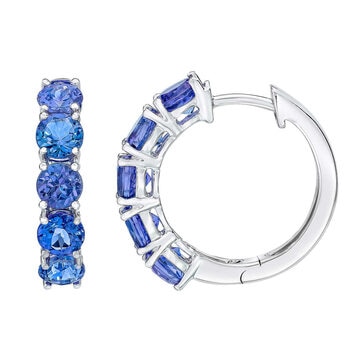 Round Cut Tanzanite Hoop Earrings, 14ct White Gold