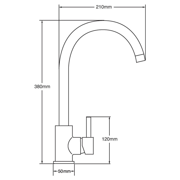 Line drawing of tap with dimensions on white background