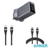 Anker Prime Charger (100W, 3 Ports, GaNPrime) with 0.9 m 240W USB-C to USB-C Cable and 1.8 m 240W USB-C to USB-C Cable