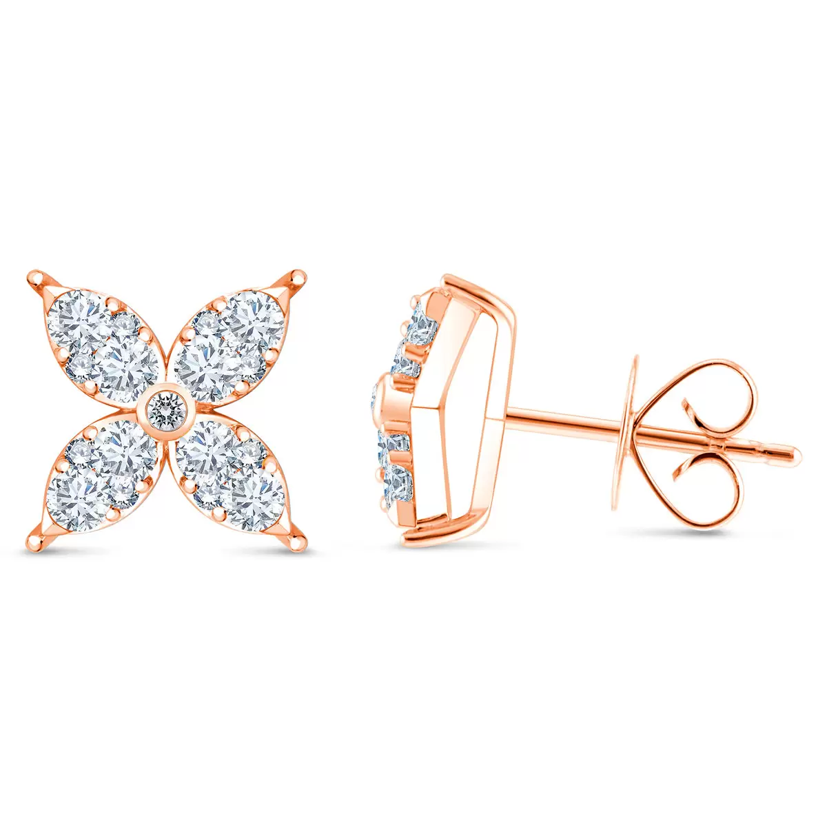 0.90ctw Flower Stud Diamond Earrings, 14k Rose Gold