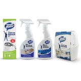 Cleaning products on a white background bundled together