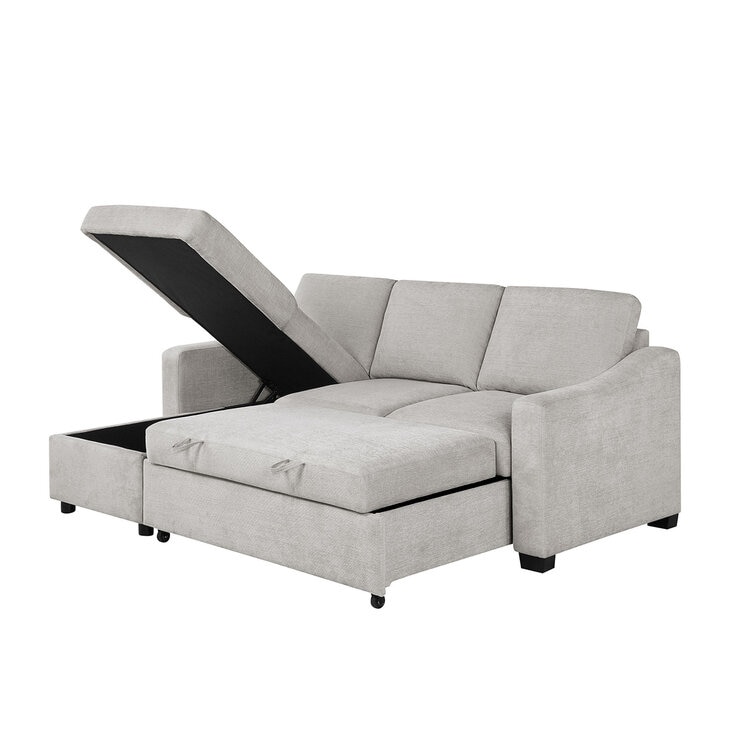 Coddle Aria Beige Fabric Convertible Sofa Bed with Chaise