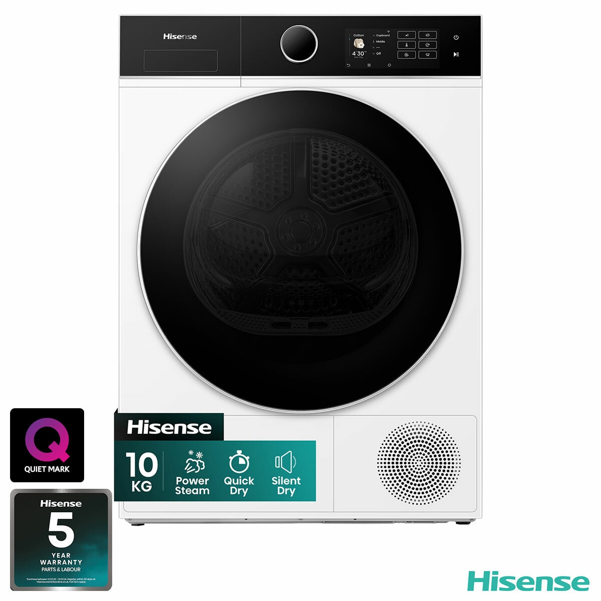 Hisense KitchenFit 5i Series DH5i104BWAB, 10kg Heat Pump Dryer, A+++ Rated in White