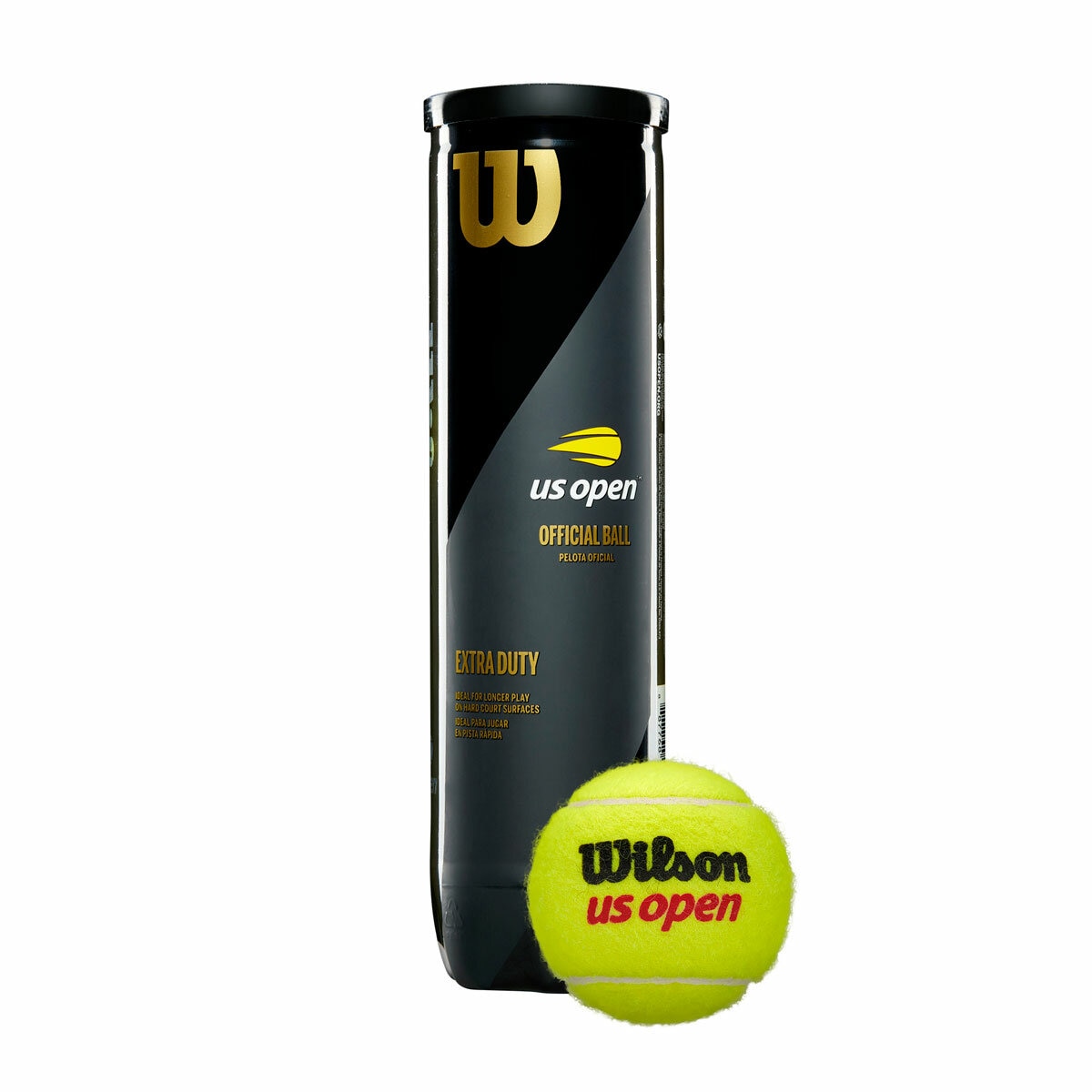 Studio image of a single tube of Wilson US Open Tennis Balls