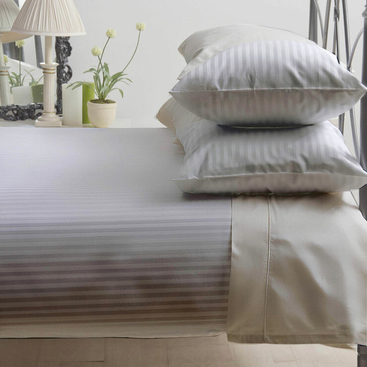 Belledorm 540 Thread Count Satin Stripe Grey Duvet Cover Set in 3 Sizes