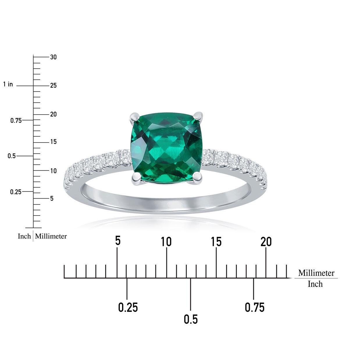 Lab Created Emerald and 0.90ctw Diamond Ring, 14k White Gold