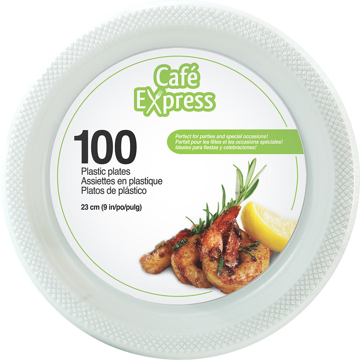 Café Express 23cm Plastic Plates, 4 x 100 Pack