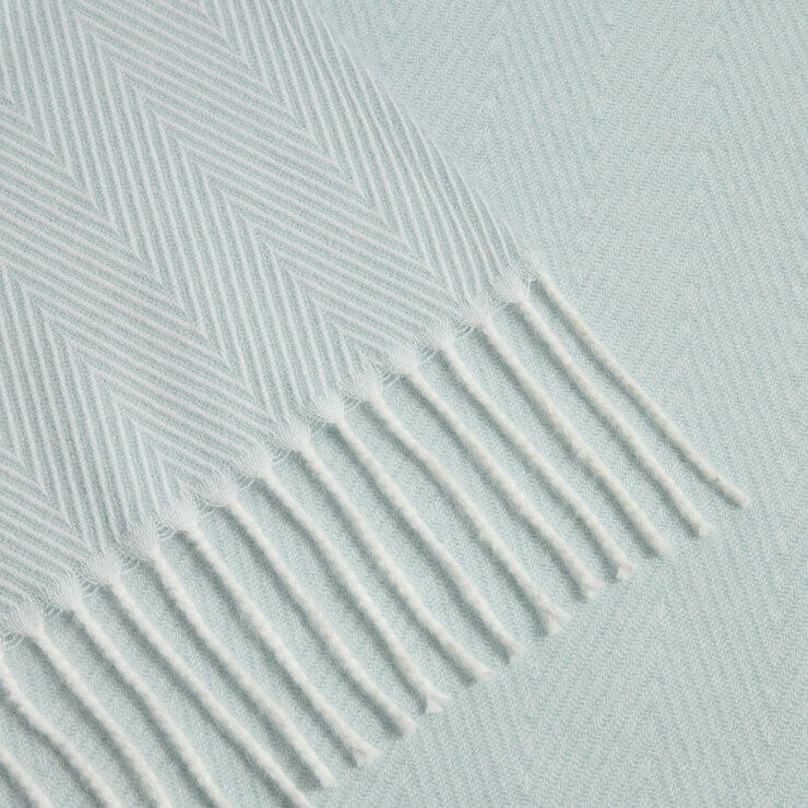 Osprey London Blue Herringbone Fringed Throw, 140 x 190 cm