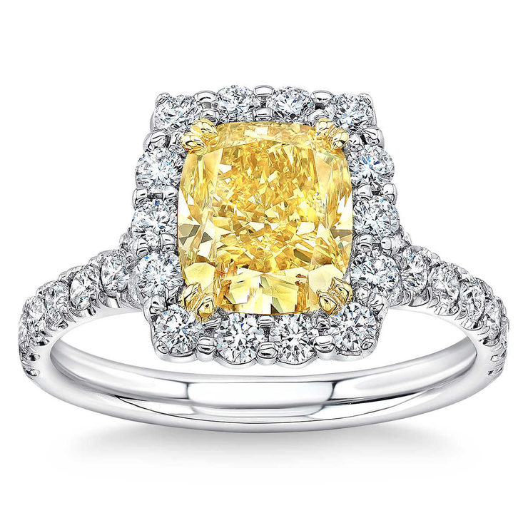 3.06ctw Cushion Cut Fancy Vivid Yellow Diamond Ring, Platinum and 18ct