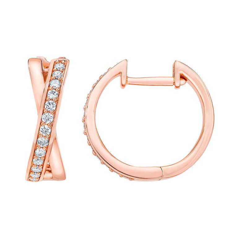 0.25ctw Cross Hoop Diamond Earrings, 14k Rose Gold