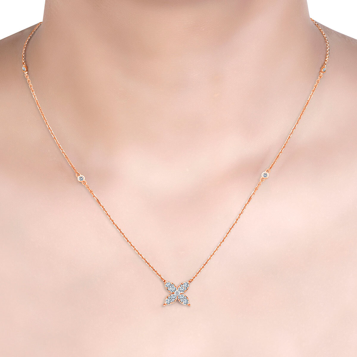 0.50ctw Round Brilliant Cut Diamond Flower Necklace, 14k Rose Gold