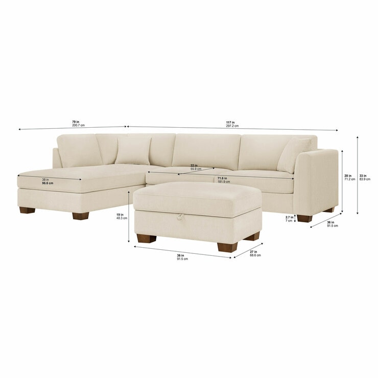 Thomasville Walsen Cream,  Left Hand Facing_Dimensions