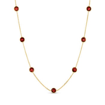 Round Cut Garnet Necklace, 14ct Yellow Gold