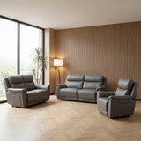 Oscar Grey Leather Power Reclining 2 Seater Sofa with Power Headrest