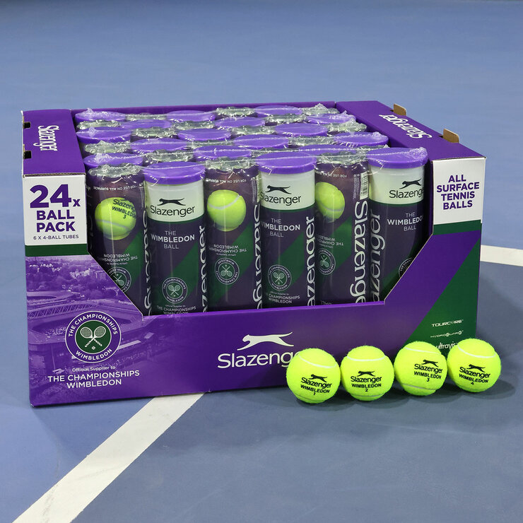 Lifestyle image of the box of 24 tennis balls