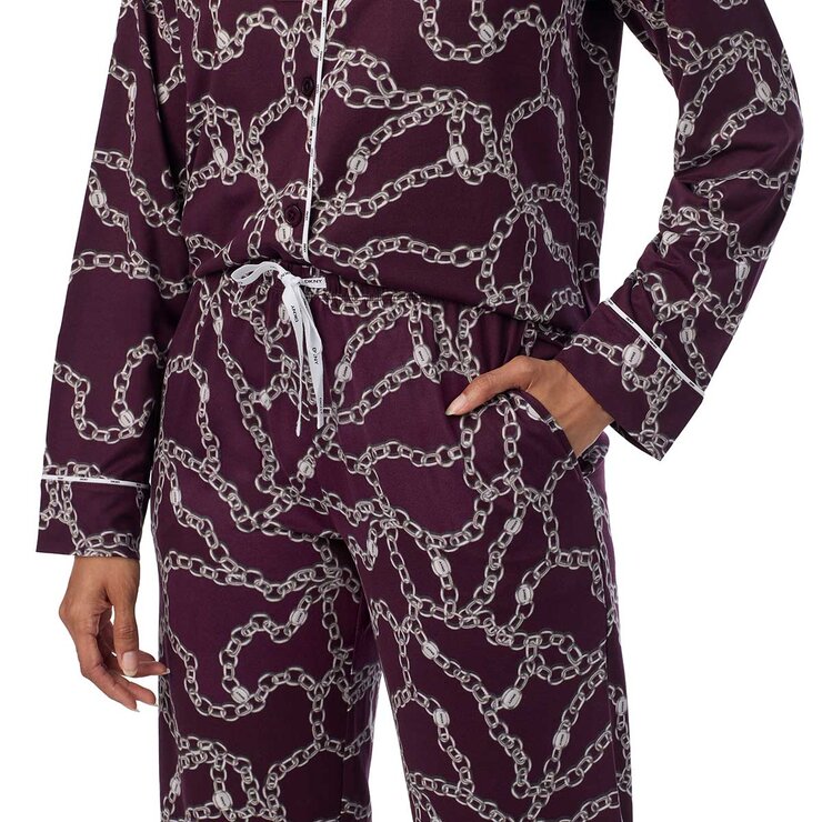 DKNY Women's Notch Collar Pyjama Set in Burgundy