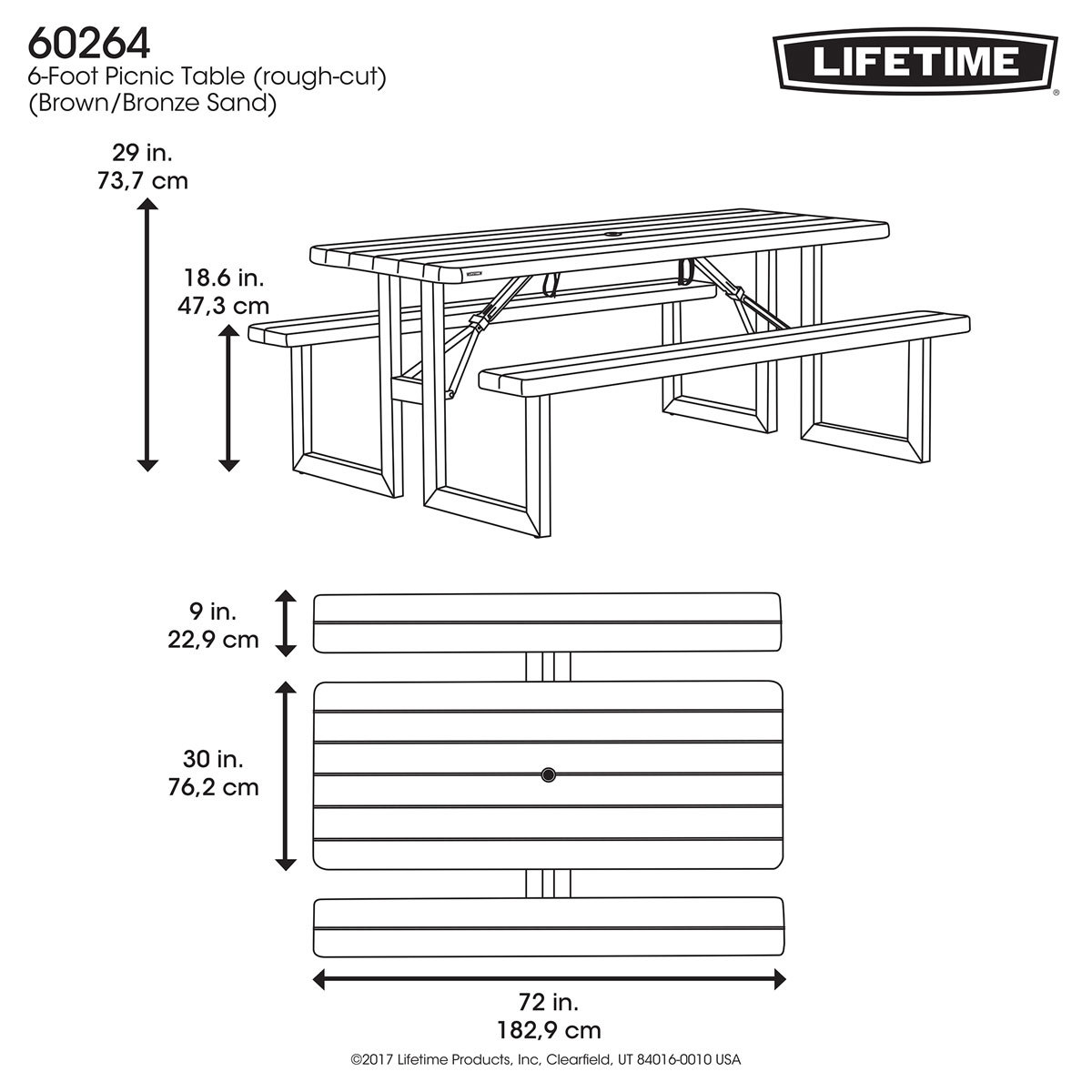 Lifetime 6ft (1.82m) Rough Cut Picnic Table