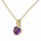 Round Cut Amethyst & 0.09ctw Diamond Pendant, 18ct Yellow Gold