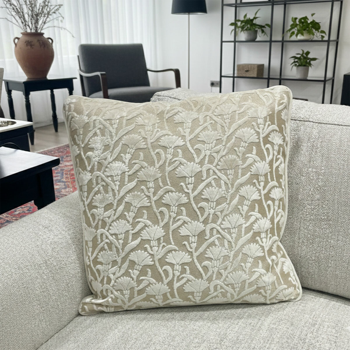 Malini Cassia Taupe Velvet Feather Fill Cushion, 50 x 50 cm
