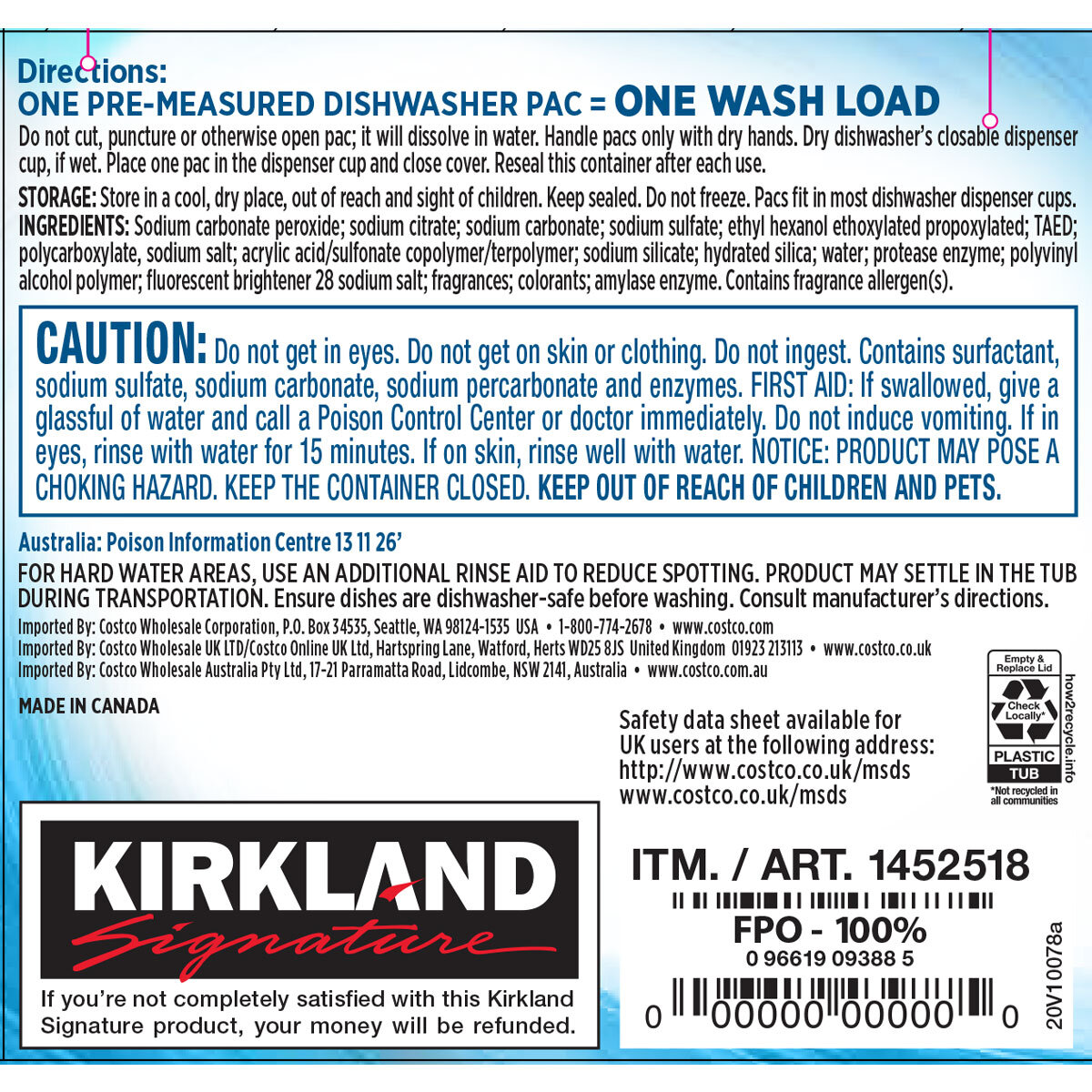 Kirkland Signature Dishwasher Pacs, 115 Count