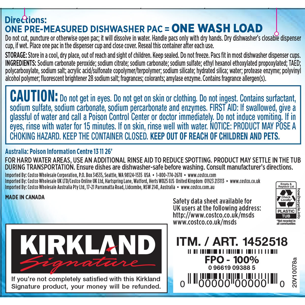 Kirkland Signature Dishwasher Pacs 115 Count Costco UK
