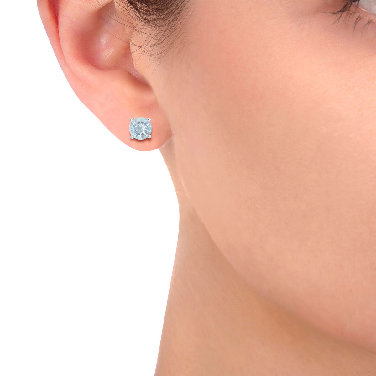 Round Cut Aquamarine Stud Earrings, 14ct White Gold