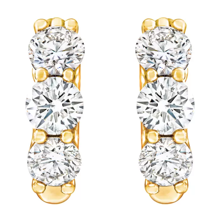 1.18ctw 3 Stone Diamond Hoop Earrings, 14ct Yellow Gold