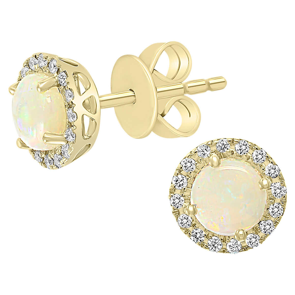 Australian Opal and 0.12ctw Diamond Earrings, 14ct Yellow Gold