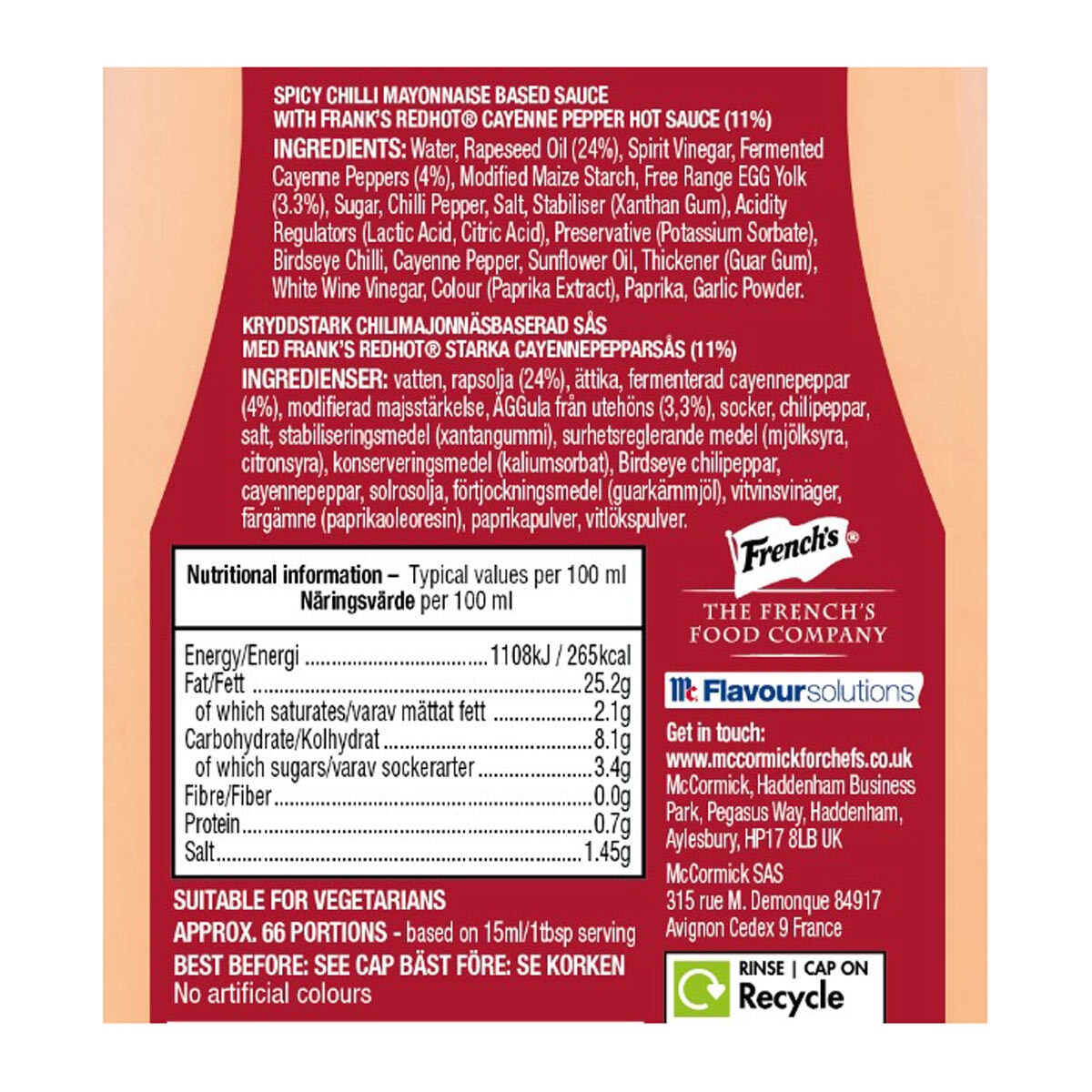 Frank's RedHot Spicy Mayo, 1L