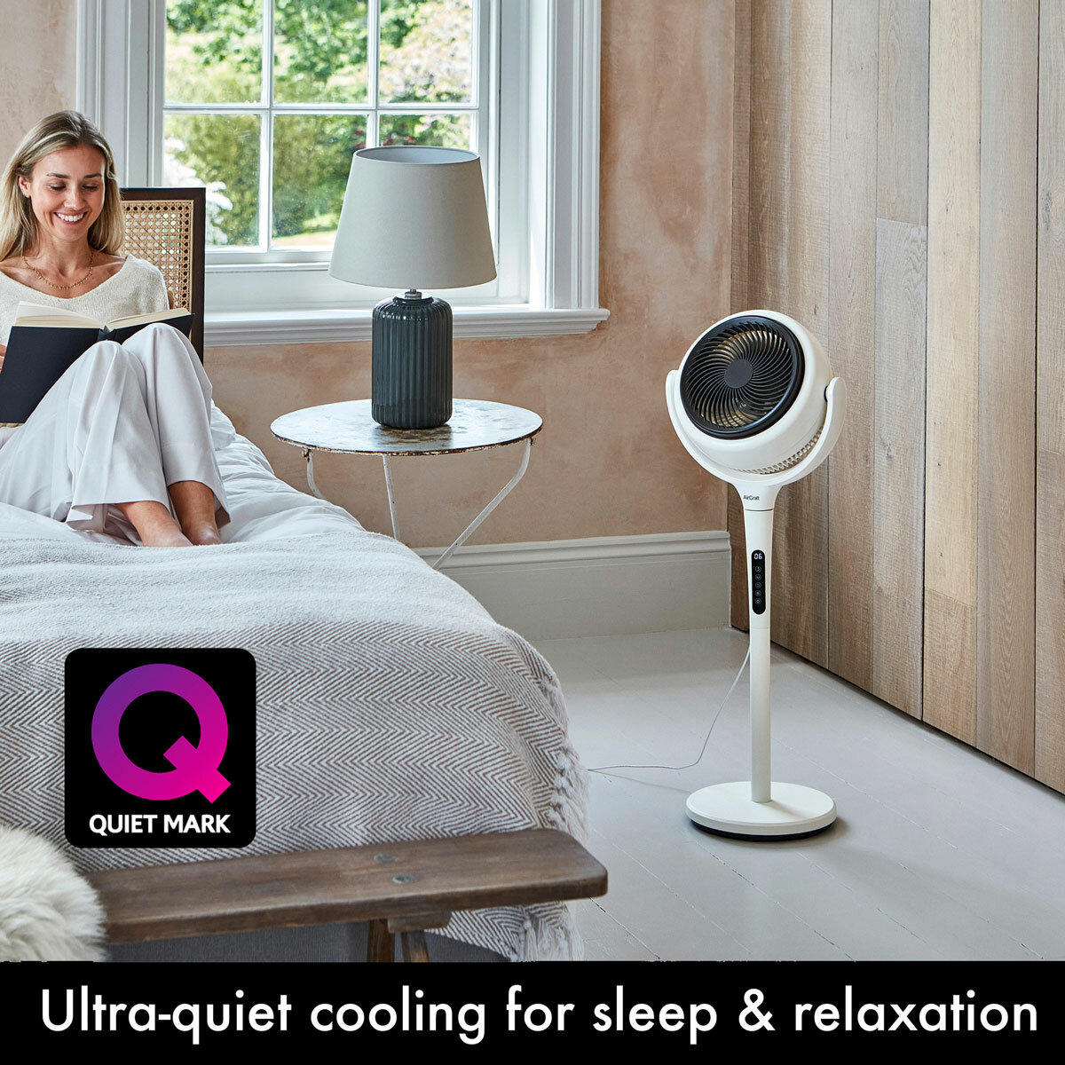 Lifestyle image of  the fan in a bedroom