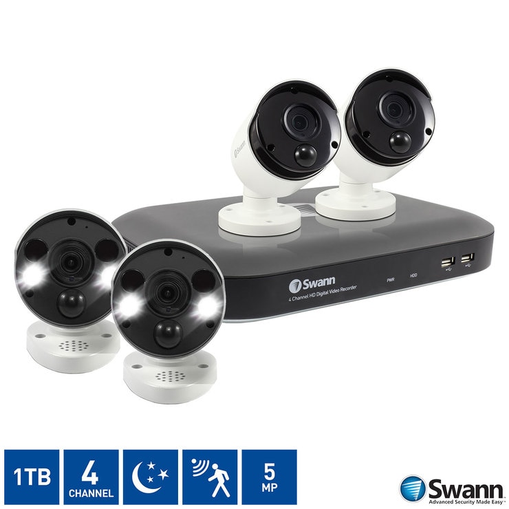 Swann 4 Channel 1TB DVR with 2 x 5MP Super HD Cameras + 2 x Super HD
