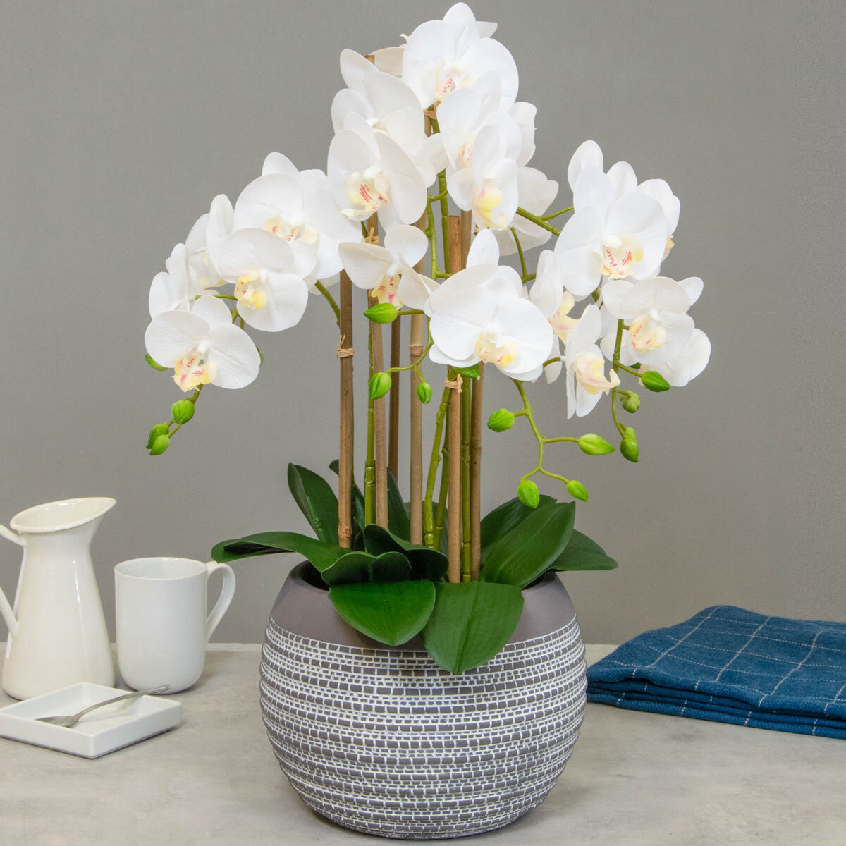 Artificial Large White Orchid in Ceramic Pot Costco UK