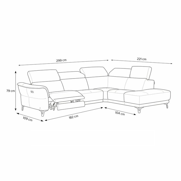 Nicoletti Charleston Blue Leather Power Reclining Corner Sofa with Chaise in 2 Configurations