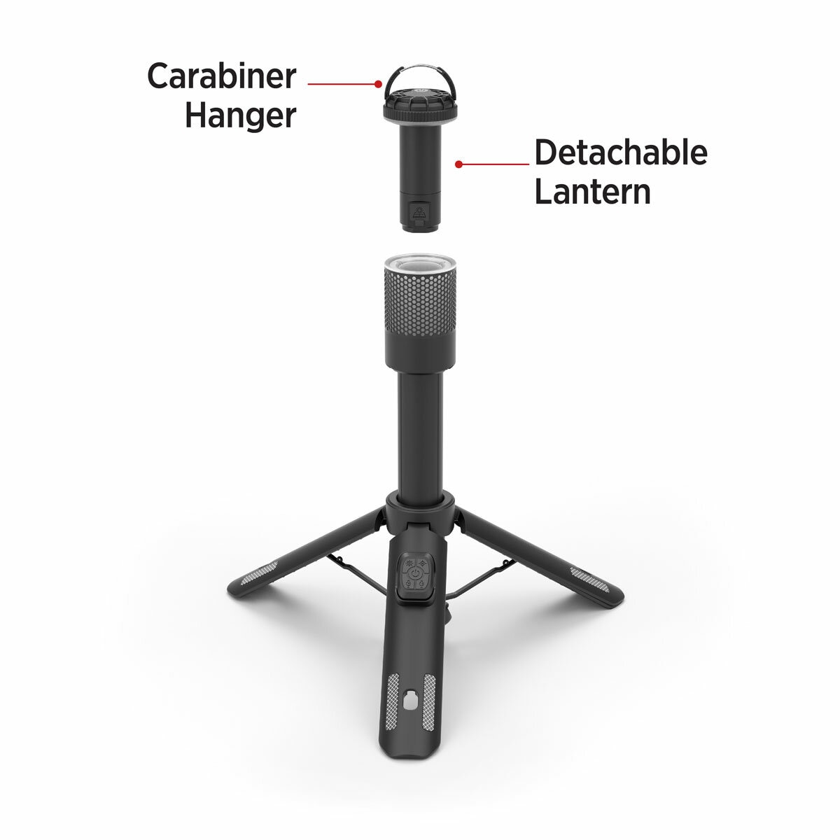 Studio image showing the detachable lantern with carabiner hanger