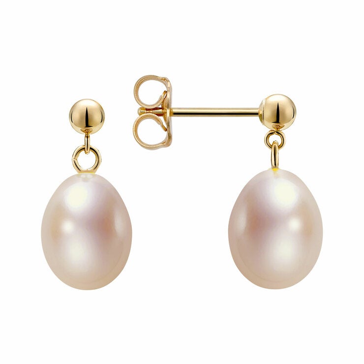 6.5-7mm Cultured Freshwater Pink Pearl Earring & Necklace Set, 14ct Yellow Gold 6.5-7mm Cultured Freshwater Pink Pearl Earring & Necklace Set, 14ct Yellow Gold