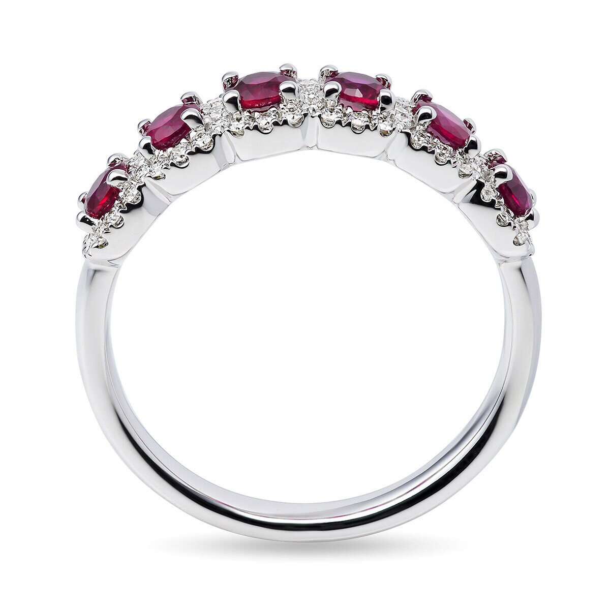 Round Cut Ruby & 0.30ctw Diamond Ring, 14ct White Gold