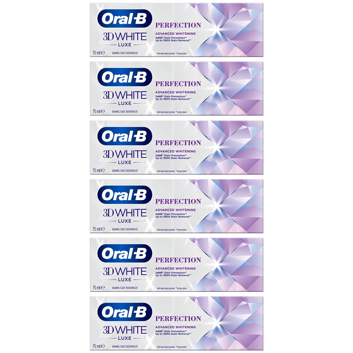 Oral-B 3D White Luxe Perfection Toothpaste, 6 x 75ml