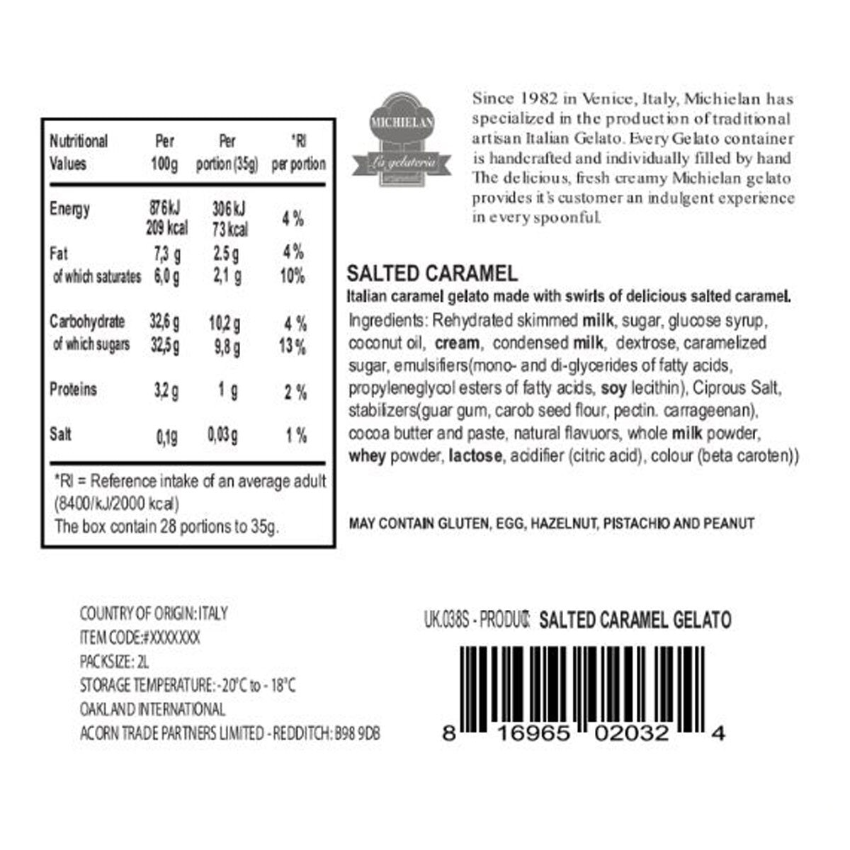 Michielan Salted Caramel Gelato, 2L