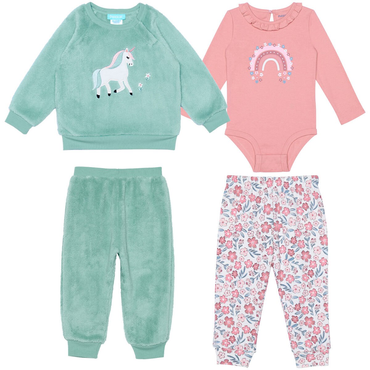 Pekkle 4 Piece Infant Set in Unicorns, 6 Months