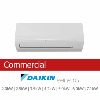 Installed Daikin Sensira Single Split Air Conditioning Unit for Commercial Use, Available in 7 kW Capacities Installed Daikin Sensira Single Split Air Conditioning Unit for Commercial Use, Available in 7 kW Capacities