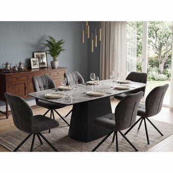 Bahamas Ceramic Extending Dining Table + 6 Grey Chairs, Seats 6-8 Bahamas Ceramic Extending Dining Table + 6 Grey Chairs, Seats 6-8