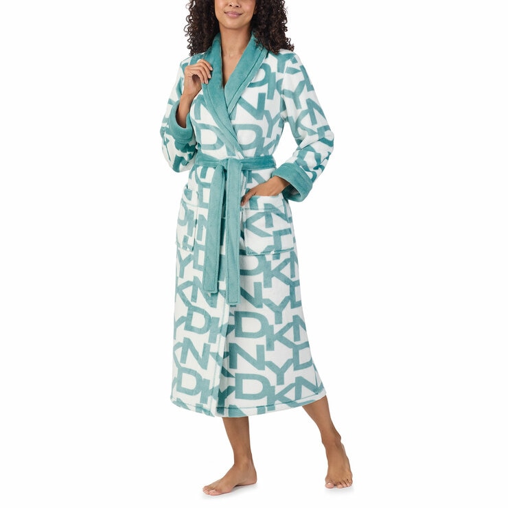 DKNY Shawl Collar Long Plush Robe